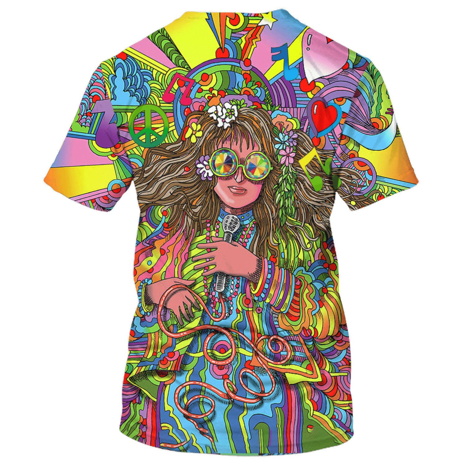 Hippie Glasses Girl With Mic Colorful - T-Shirt