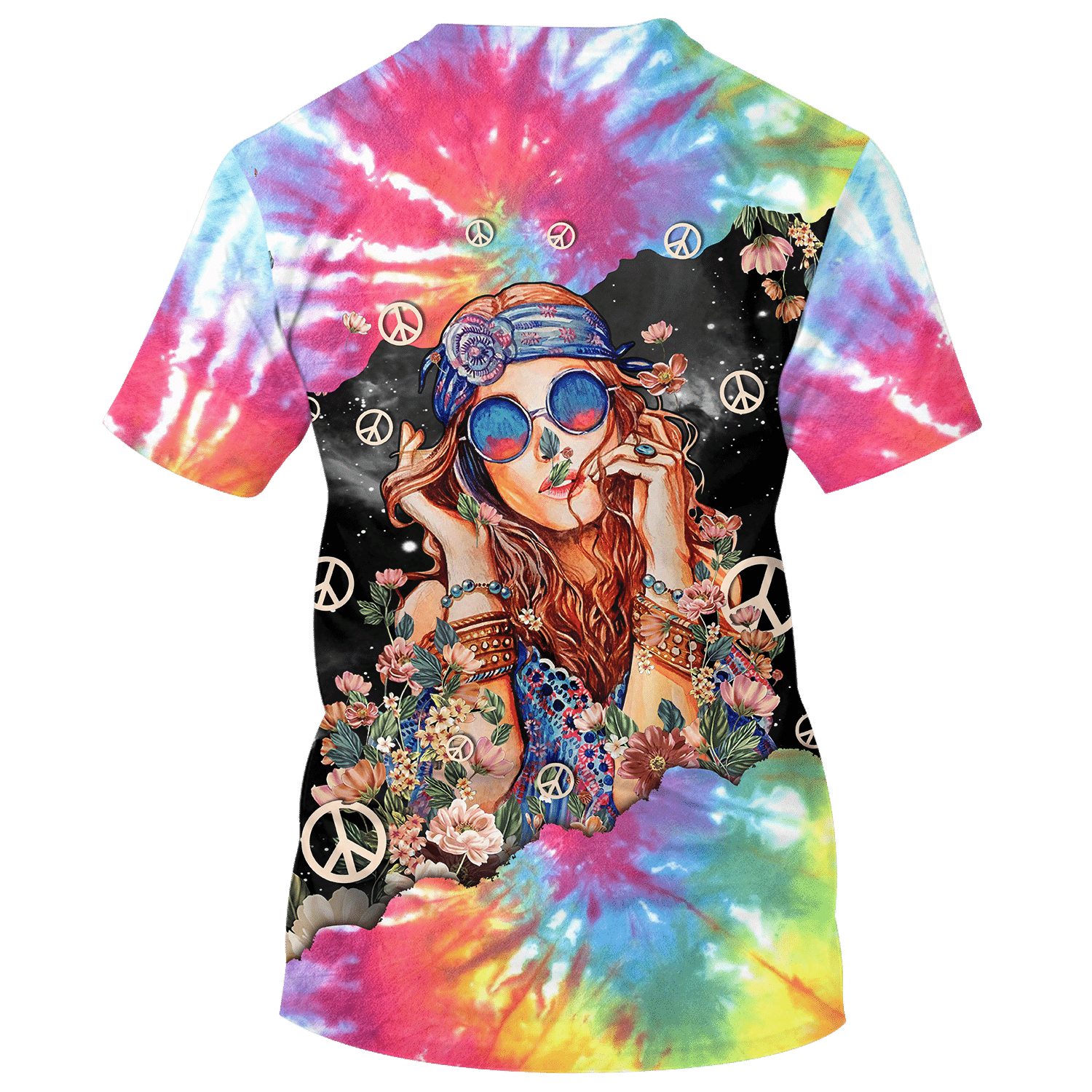 Hippie Girl And Flower Colorful Peace - T-Shirt