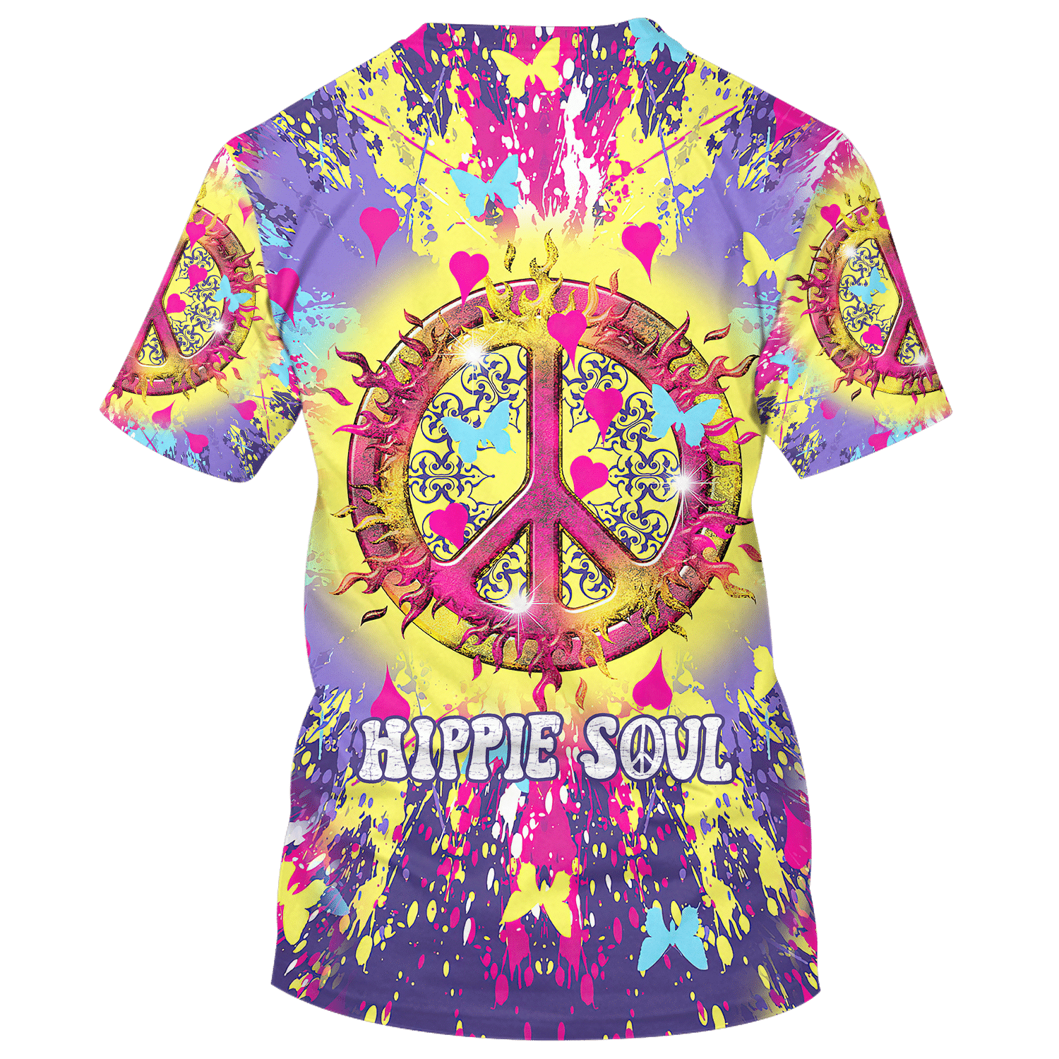 Hippie Butterfly And Heart Soul Of Peace- T-Shirt