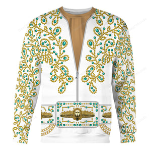 Elvis Spanish Flower - White With Green Stones - Costume Cosplay Hoodie Sweatshirt Sweatpants