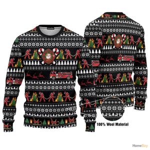 3D Santa Village Firefighter Ugly Sweater - Best Gift For Christmas