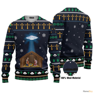 Jesus Nativity With UFO Star Ugly Sweater - Best Gift For Christmas