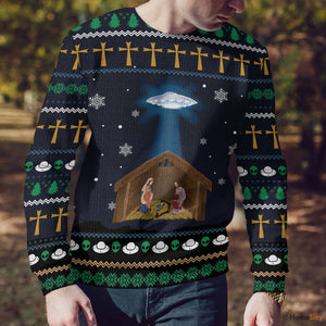 Jesus Nativity With UFO Star Ugly Sweater - Best Gift For Christmas