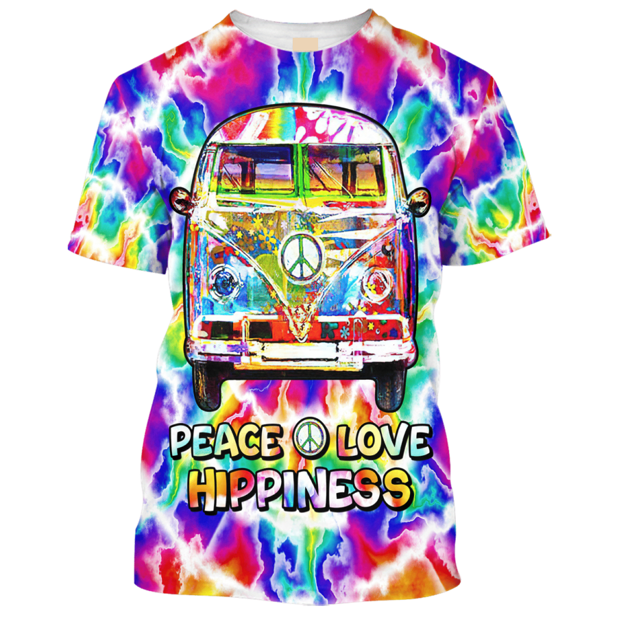 Hippie Peace Love Hippieness With Car On The Way - T-Shirt