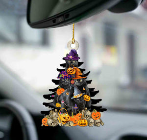 Black cat tree Halloween two sides ornament