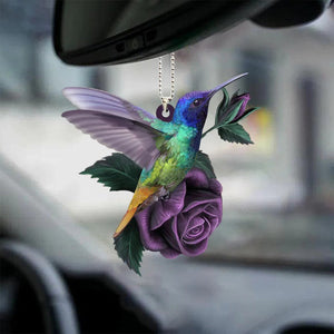 Hummingbird Purple Rose Ornament - Gift For Bird Lovers