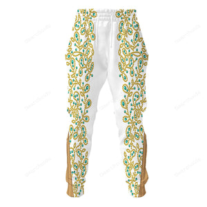 Elvis Spanish Flower - White With Green Stones - Costume Cosplay Hoodie Sweatshirt Sweatpants