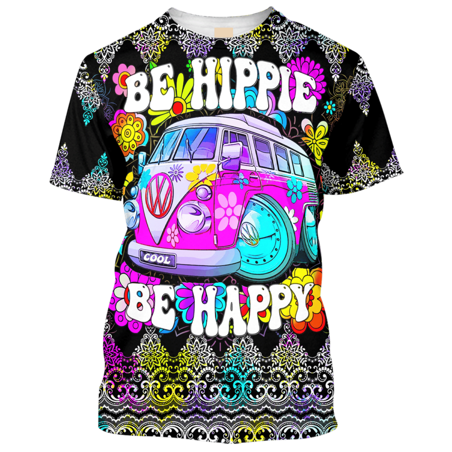 Be Happy Be Hippie Cool Pattern Car - T-Shirt