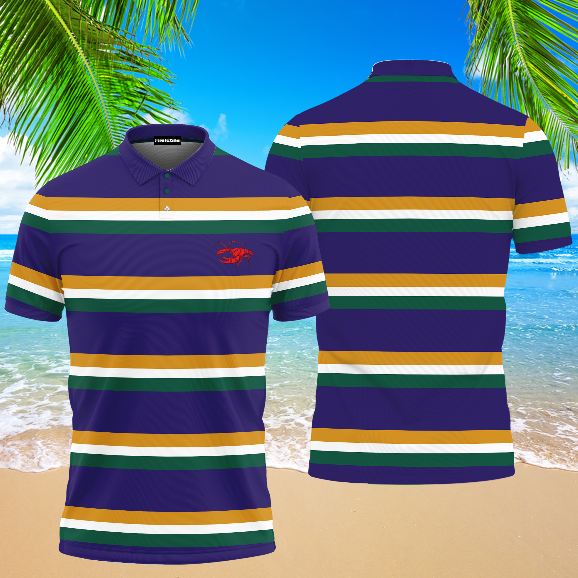 Crawfish Purple Ground Stripe Mardi Gras Rugby Polo Shirt For Men 2