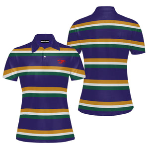 Crawfish Purple Ground Stripe Mardi Gras Rugby Polo Shirt For Women