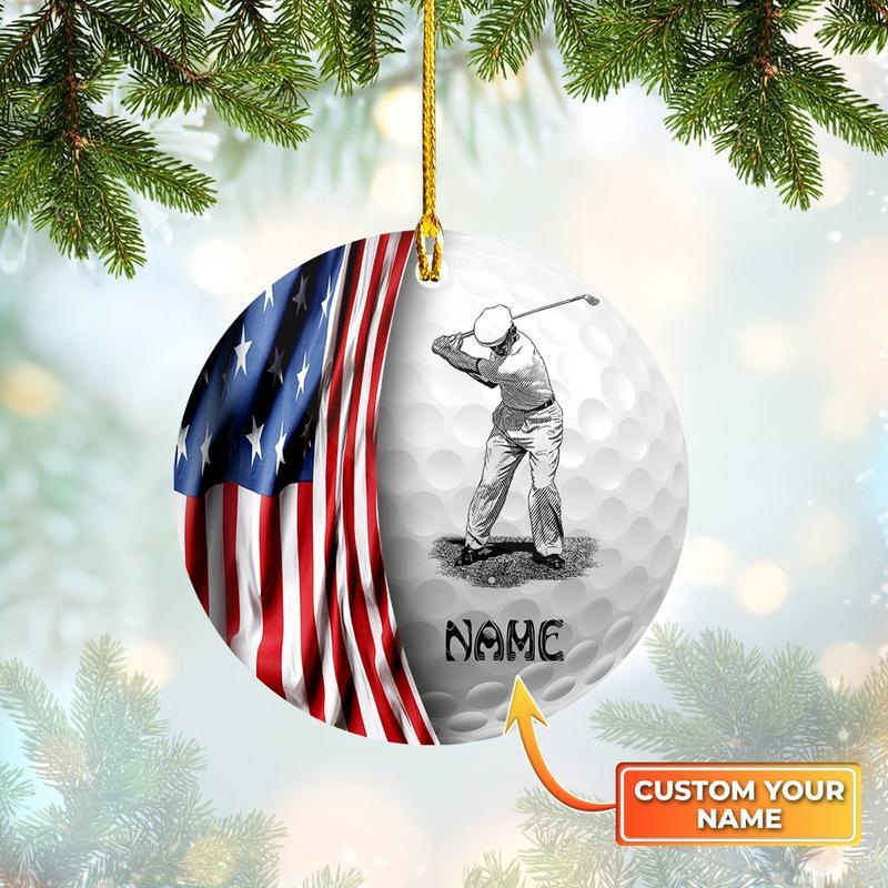 Golf Man Shaped And America Flag Ornament