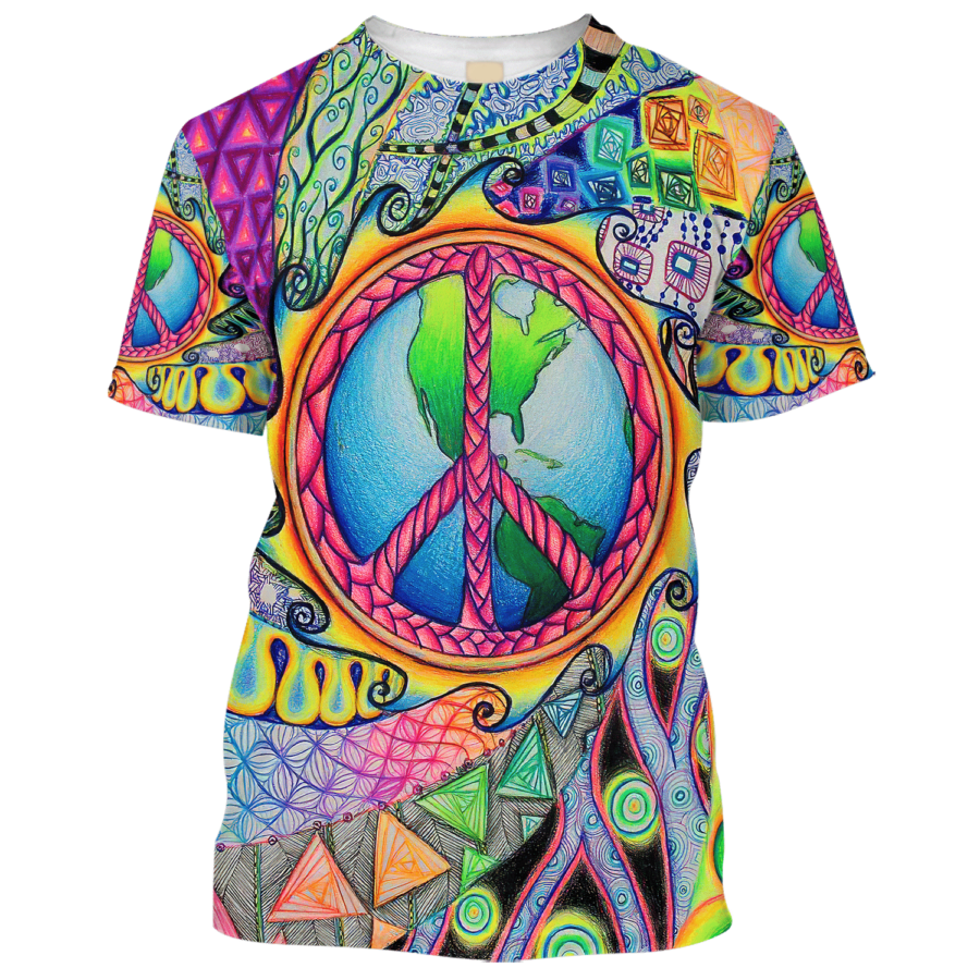 Hippie Art Earth And Peace - T-Shirt For Men, Women