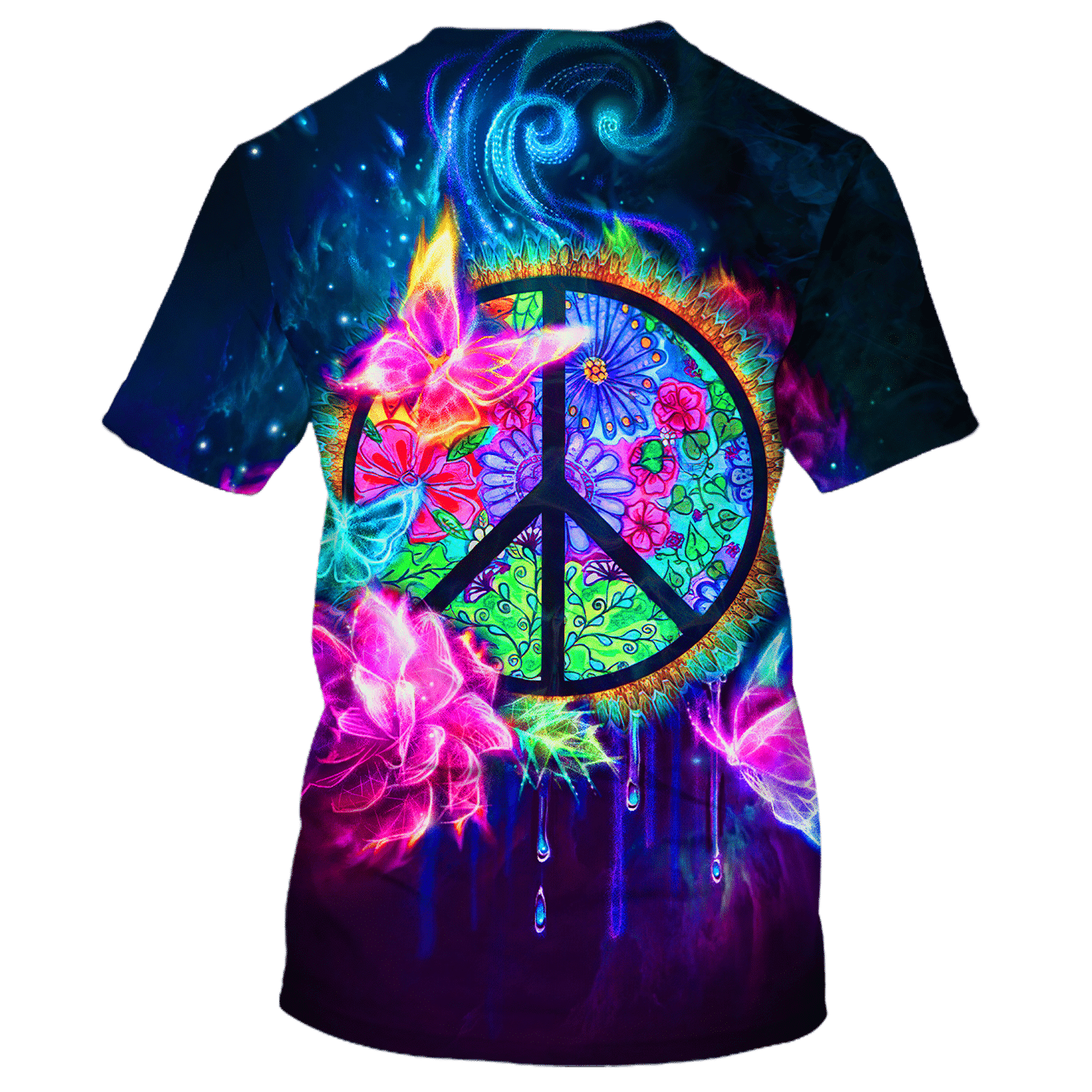 Hippie Fire Butterfly And Peace Sign - T-Shirt