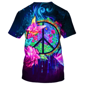 Hippie Fire Butterfly And Peace Sign - T-Shirt