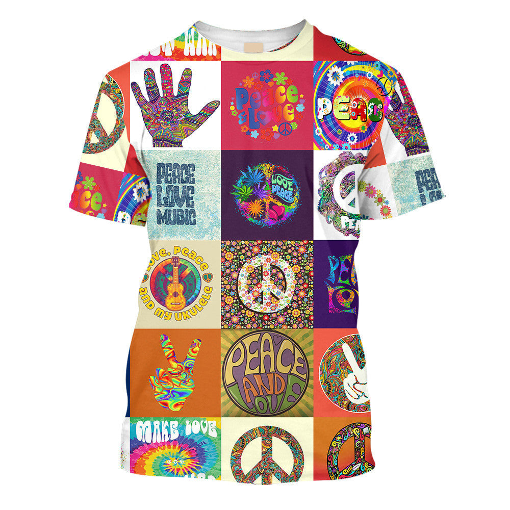 Hippie Peace Love Music And My Ukulele - T-Shirt For Men, Women