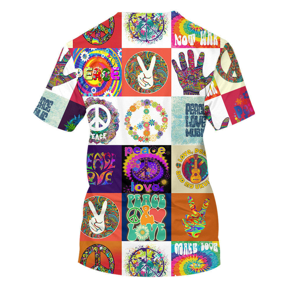 Hippie Peace Love Music And My Ukulele - T-Shirt For Men, Women