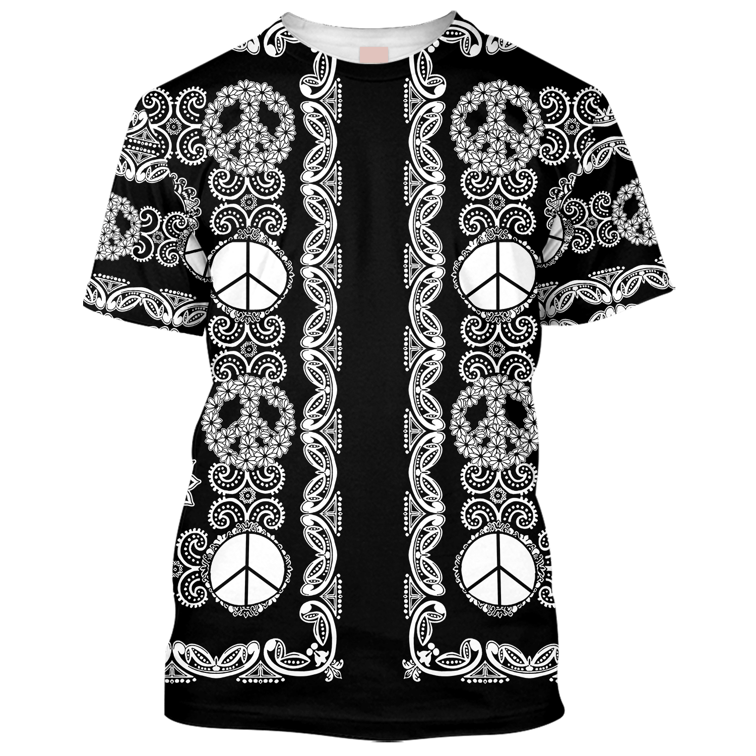 Hippie Peace Sign Pattern Black White - T-Shirt For Men, Women