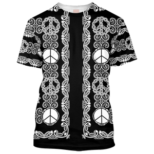 Hippie Peace Sign Pattern Black White - T-Shirt For Men, Women