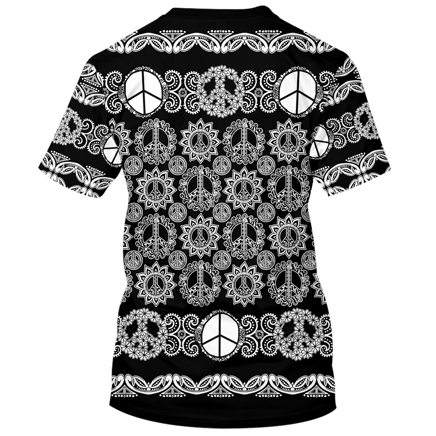 Hippie Peace Sign Pattern Black White - T-Shirt For Men, Women