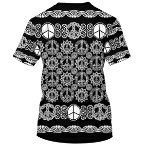 Hippie Peace Sign Pattern Black White - T-Shirt For Men, Women