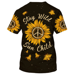 Hippie Stay Wild Sun Child Sunflower With Bee - T-Shirt For Men, Women