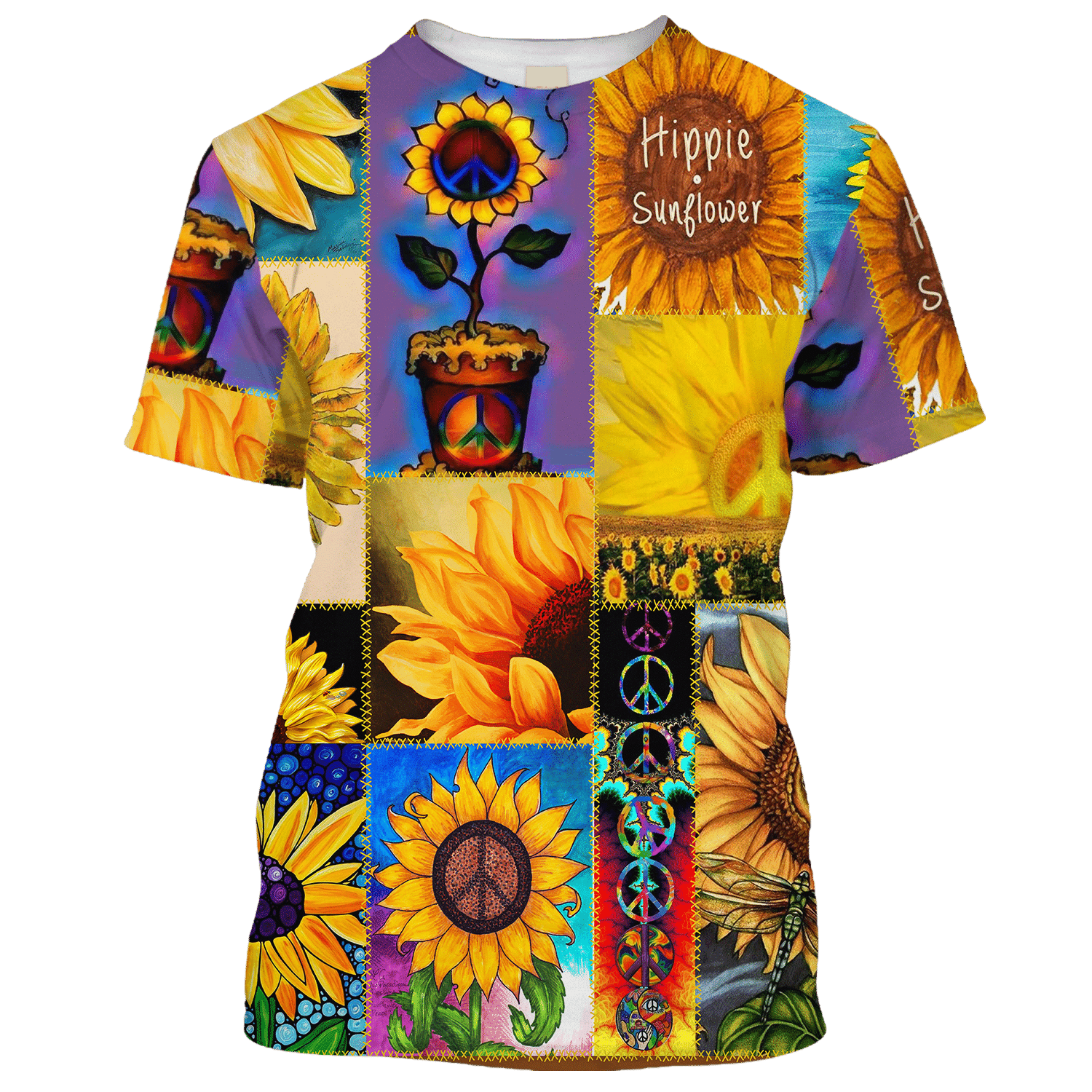 Hippie Sunflower And Peace - T-Shirt For Men, Women