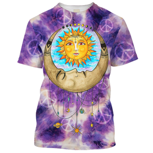 Hippie The Moon Embraces The Sun Purple T-Shirt For Men, Women