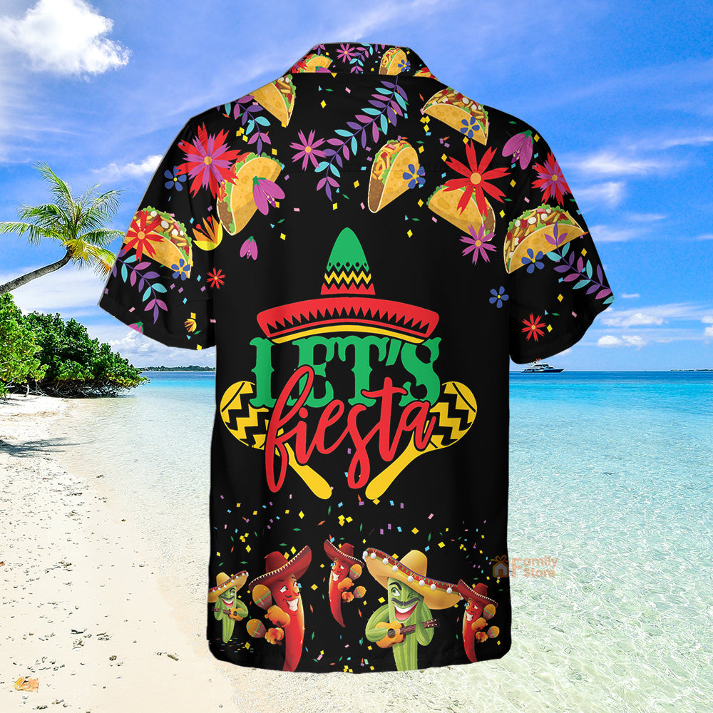 Let's Fiesta Cinco De Mayo Black And Red Aloha Hawaiian Shirts