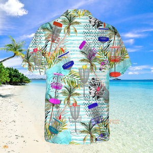 Disc Golf Tropical Palm Trees Pattern Aloha Hawaiian Shirts For Men, Women