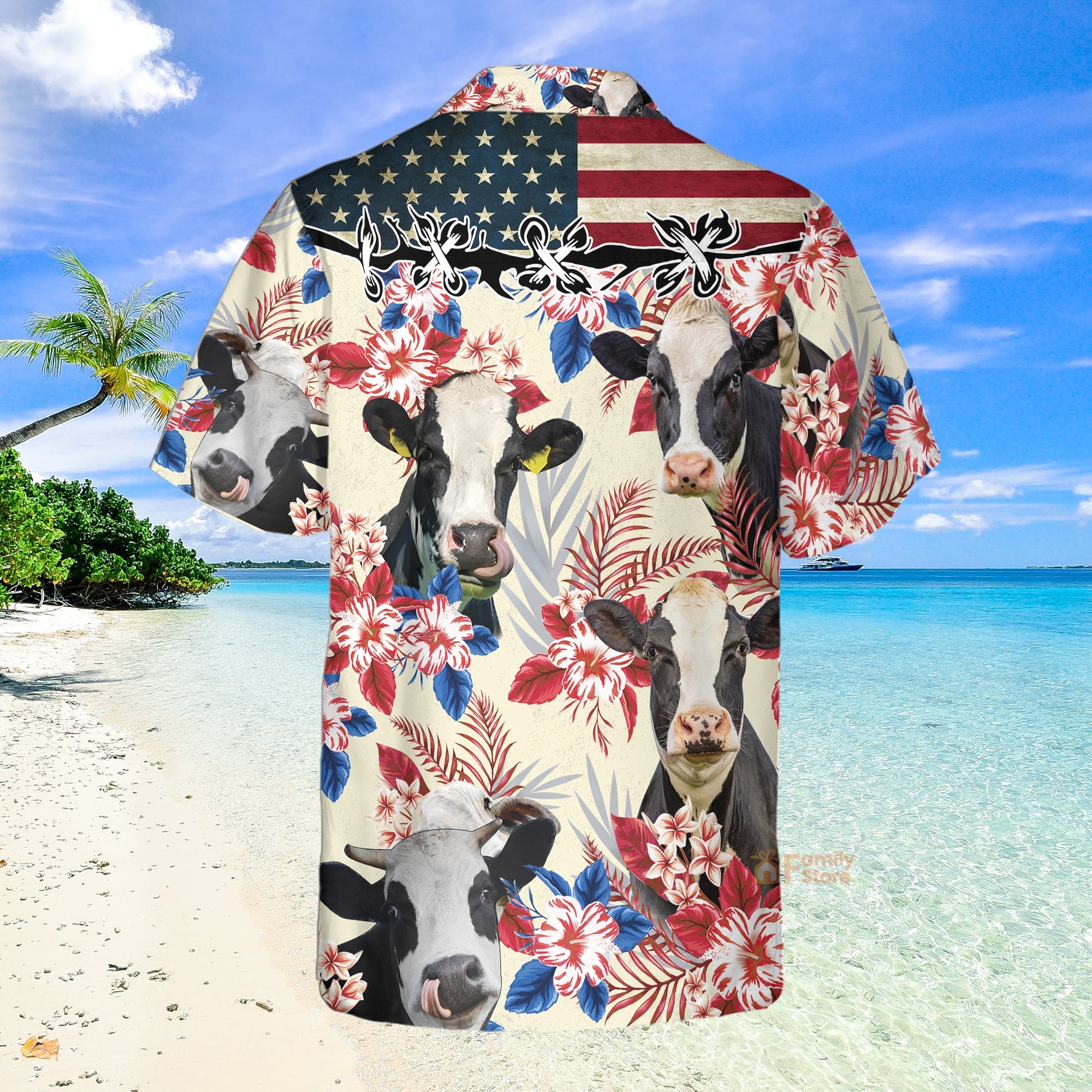 Unique Holstein Friesian Cattle American Flag Hawaiian Shirt