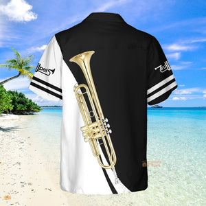 Trumpet Music Instrument Black And White Aloha Hawaiian Shirts