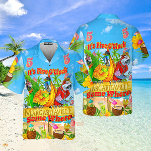 Parrot It's 5 O'clock Somewhere Margaritaville Tropical Hawaiian Shirts