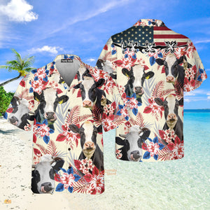 Unique Holstein Friesian Cattle American Flag Hawaiian Shirt