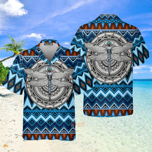 Native American Dragonfly Blue Aloha Hawaiian Shirts For Men, Women