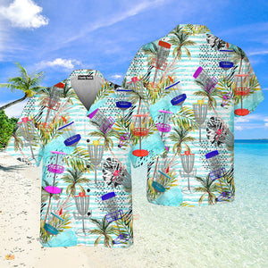 Disc Golf Tropical Palm Trees Pattern Aloha Hawaiian Shirts For Men, Women