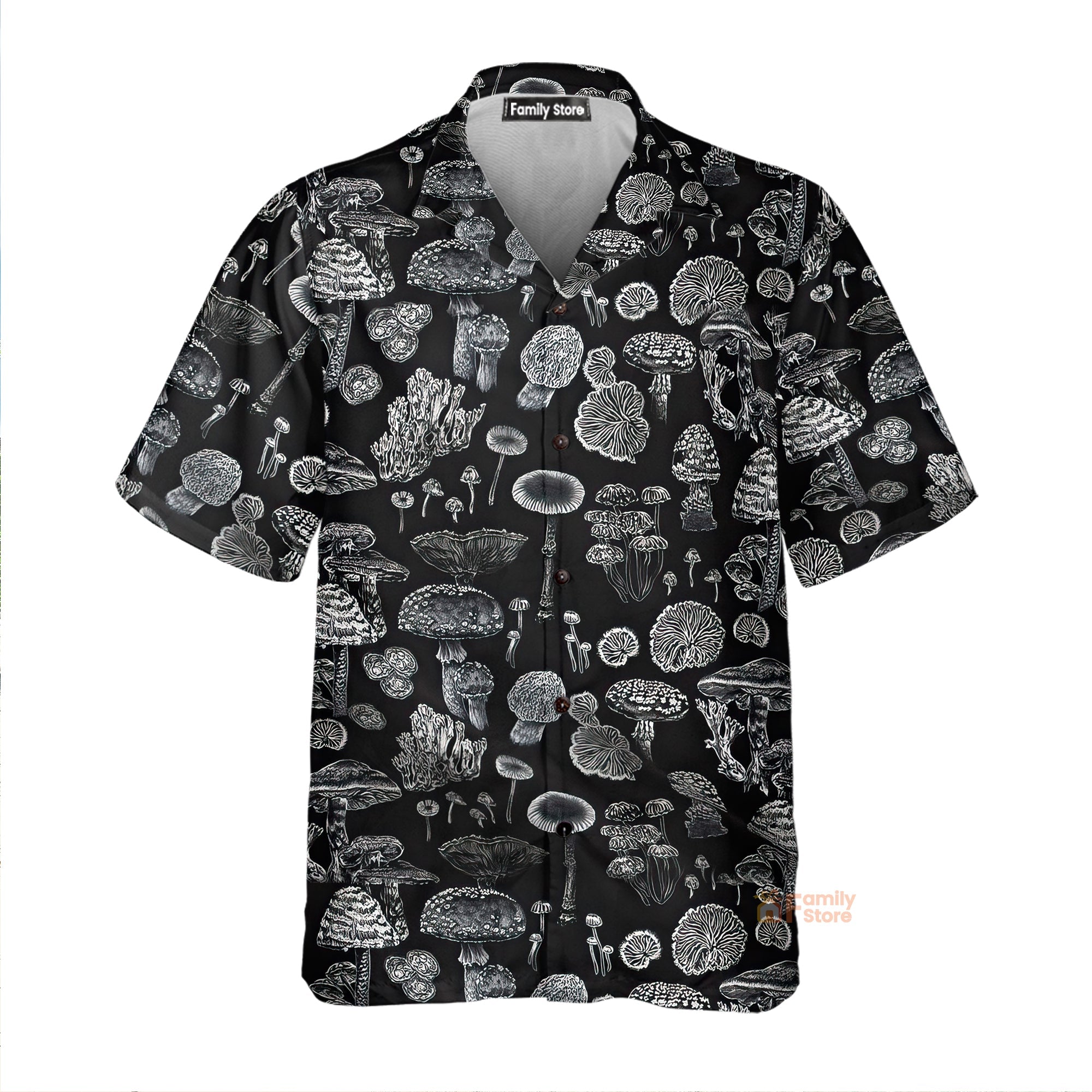 Black And White Casual Mushroom Hawaiian Shirt - For Men & Women