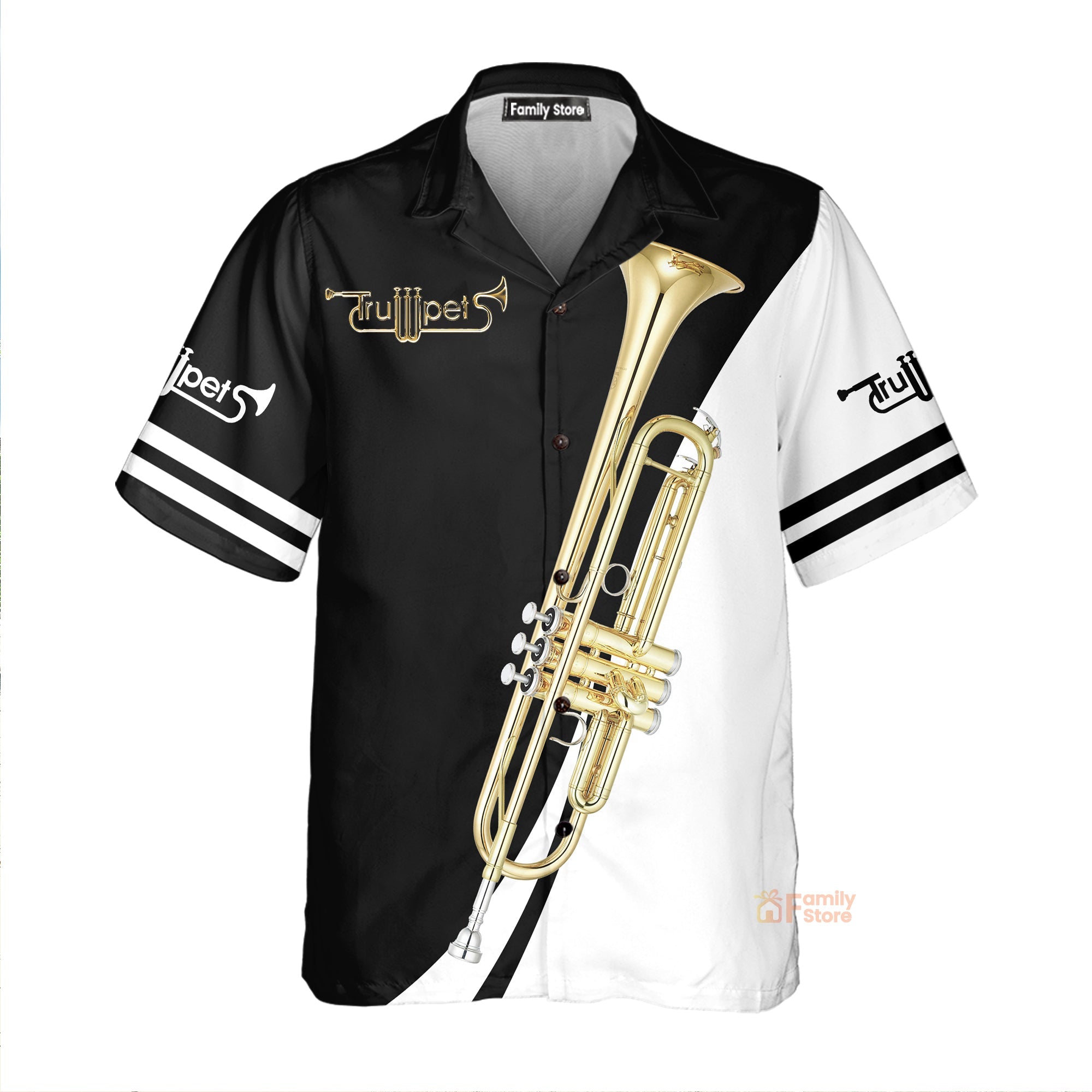 Trumpet Music Instrument Black And White Aloha Hawaiian Shirts