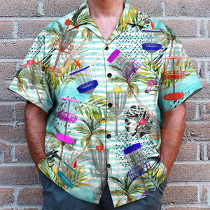 Disc Golf Tropical Palm Trees Pattern Aloha Hawaiian Shirts For Men, Women