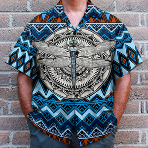 Native American Dragonfly Blue Aloha Hawaiian Shirts For Men, Women