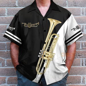 Trumpet Music Instrument Black And White Aloha Hawaiian Shirts