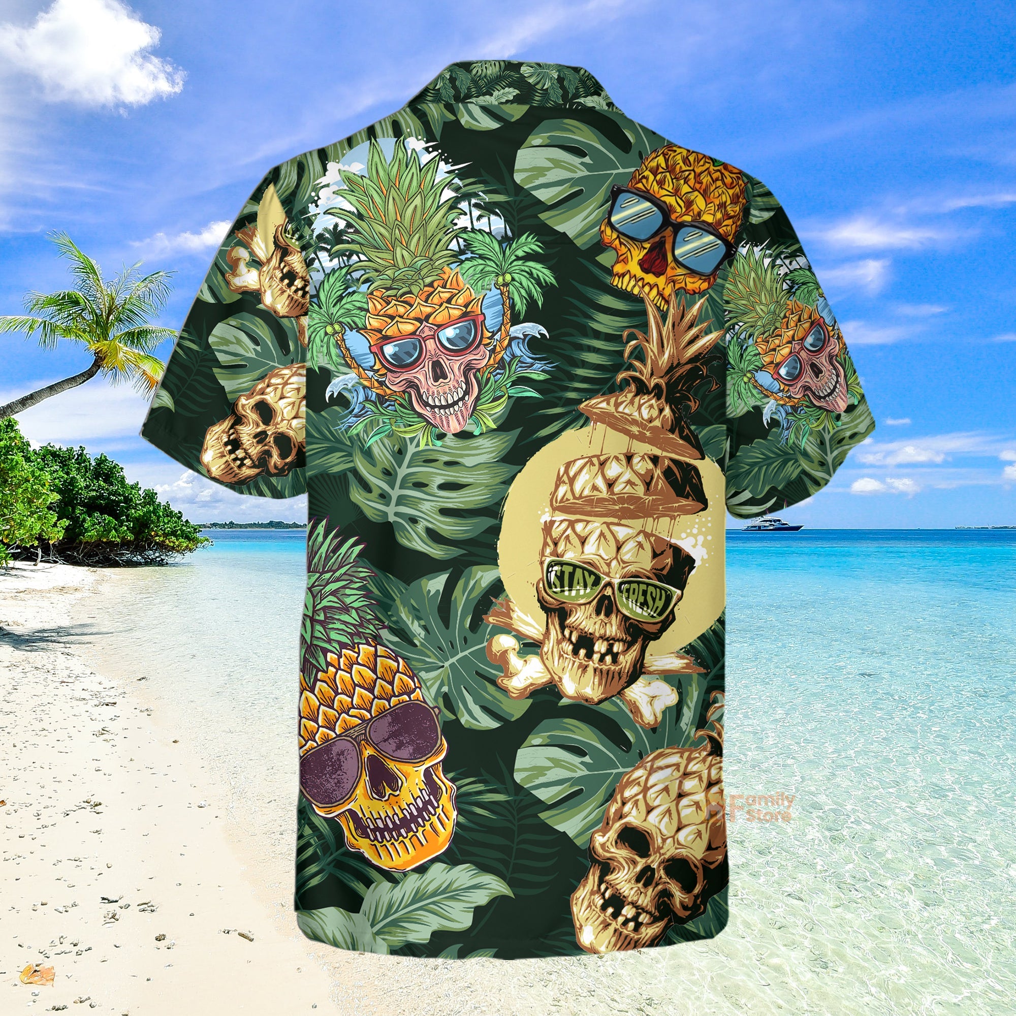 Beach Skull Pineapple And Leaf Palm Tree Hawaiian Shirt