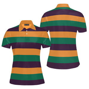 Mardi Gras Striped Polo Shirt For Women