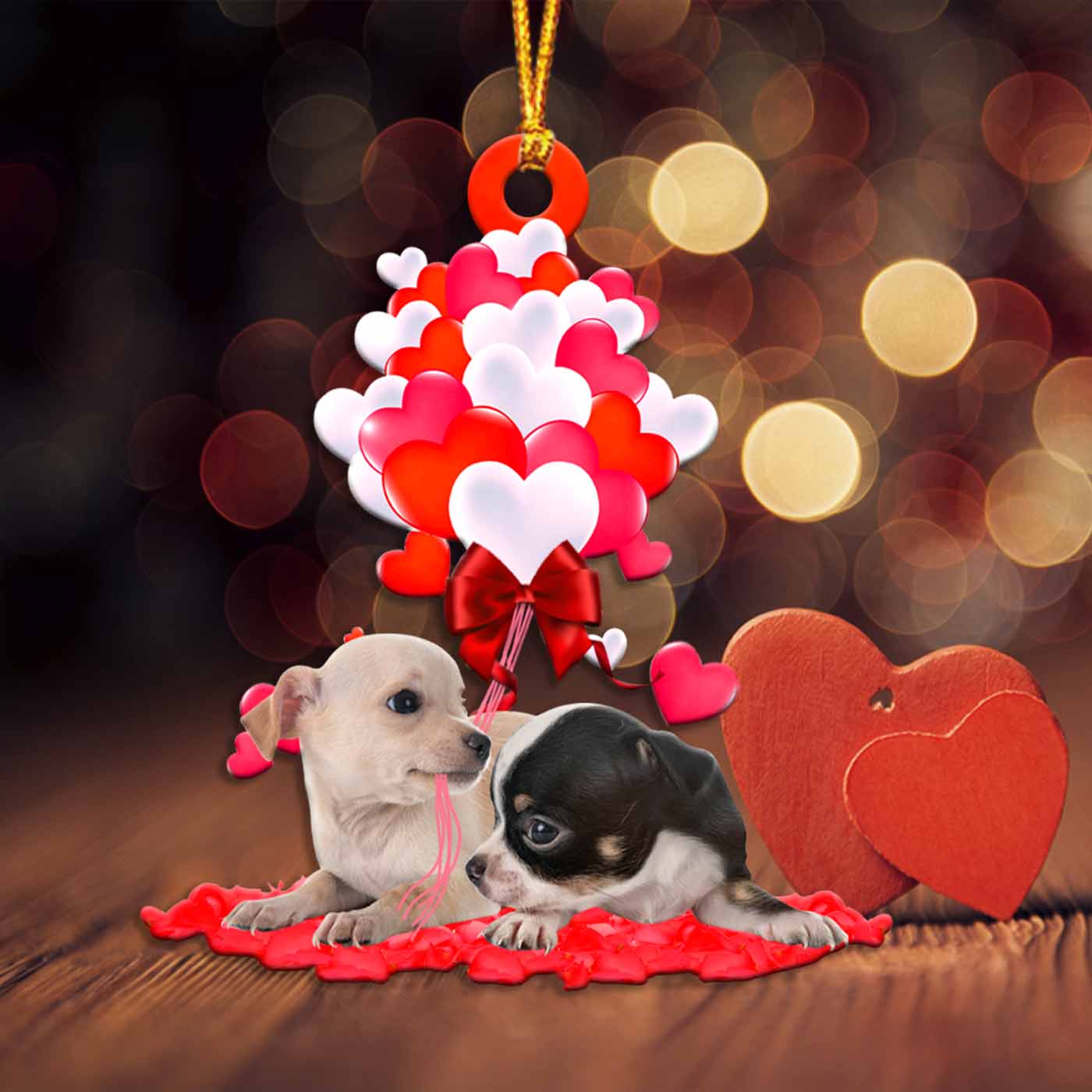 Chihuahua Heart balloons couple Shape Ornament