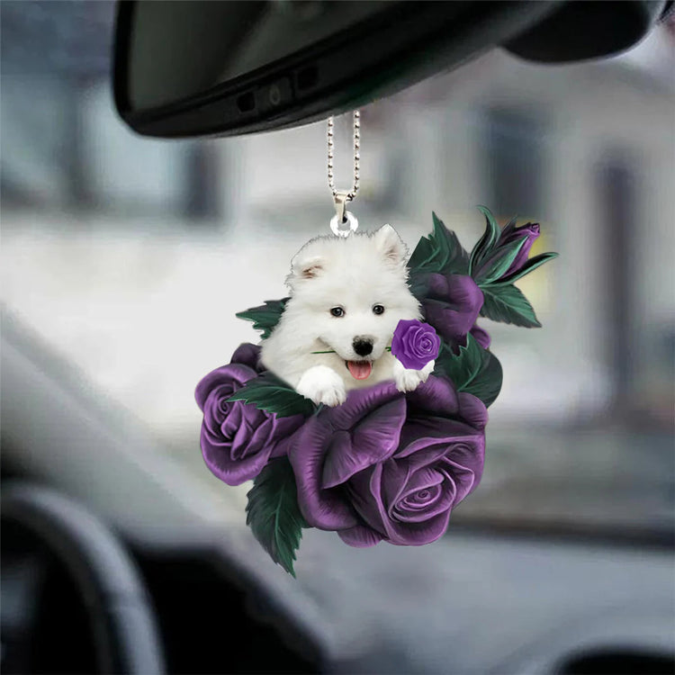 Samoyed Purple Flowers Ornament - Gift For Dog Lover