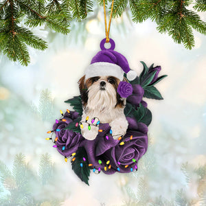 Shih Tzu Purple Rose Two Sides Ornament