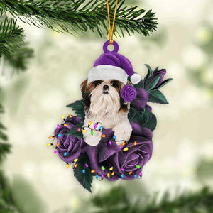 Shih Tzu Purple Rose Two Sides Ornament