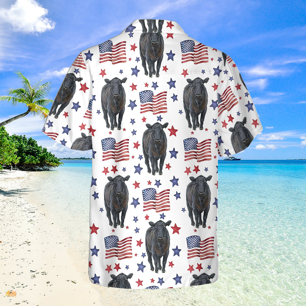 Unique Black Angus American Flag Pattern Hawaiian Shirt