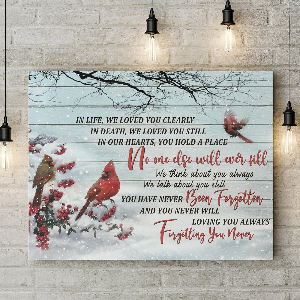 Cardinals snow in life we loved you dearly in death we love you still - Matte Canvas