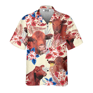 Unique Red Angus Cattle American Flag Flowers Hawaiian Shirt