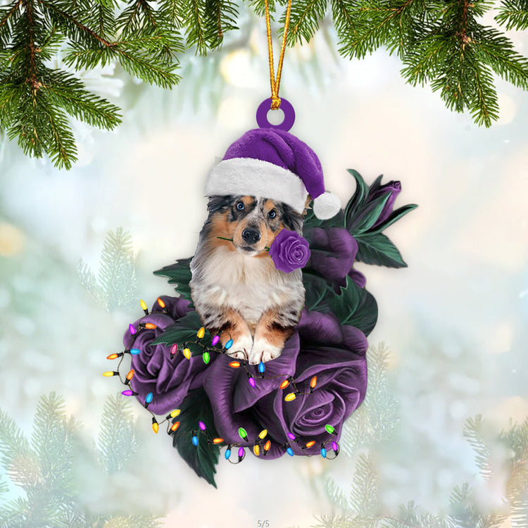 Shetland Sheepdog Purple Flowers Ornament - Gift For Dog Lover